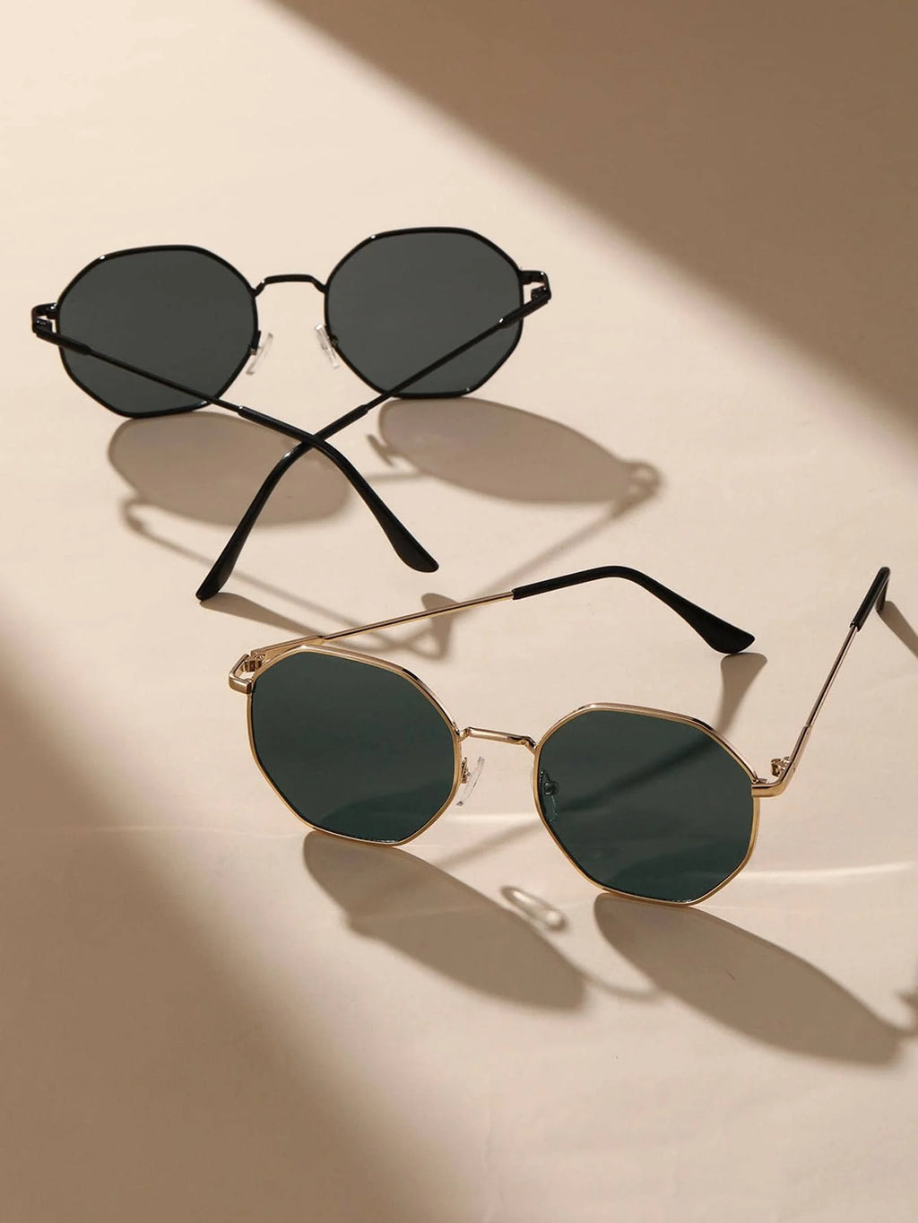 2 Pcs Metal Geometric Round Frame Sunglasses – Classical Fashion Shades for Vacation Decors Photo Props Unisex