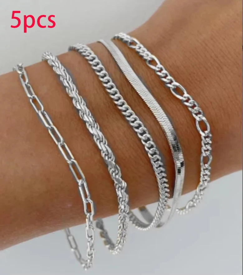 5/15 Pcs Set Silver Color Chain Bead Bracelets for Women Simple Elegant Vacation Beach Party Casual Jewelry Versatile Daily Wear