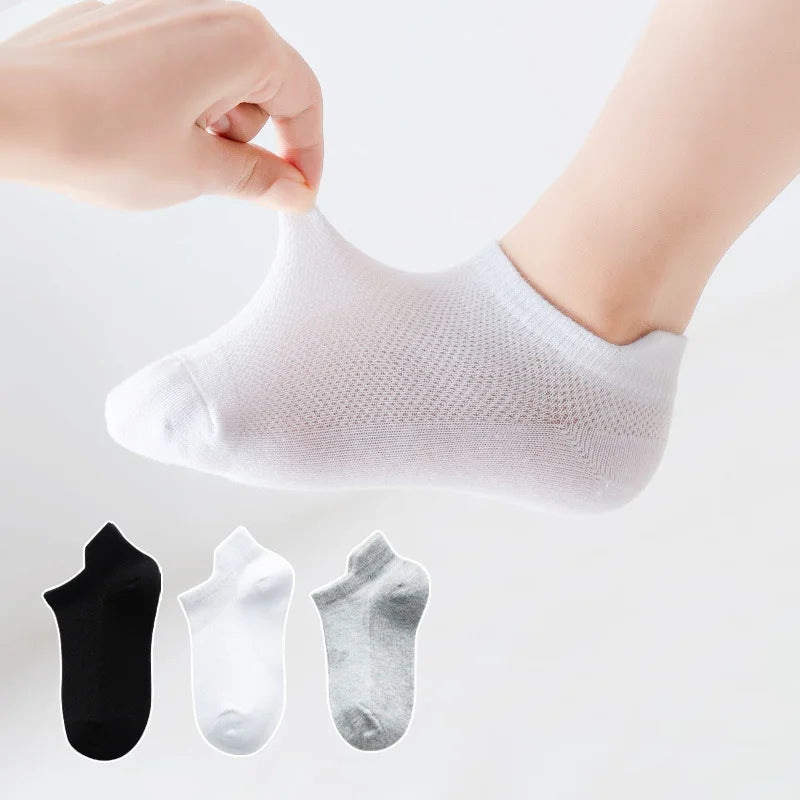 6 Pairs 1-12T Children Cotton Socks Spring Summer Boys Girls Mesh Thin Breathable Solid Ankle Socks Black White Grey Kids Socks