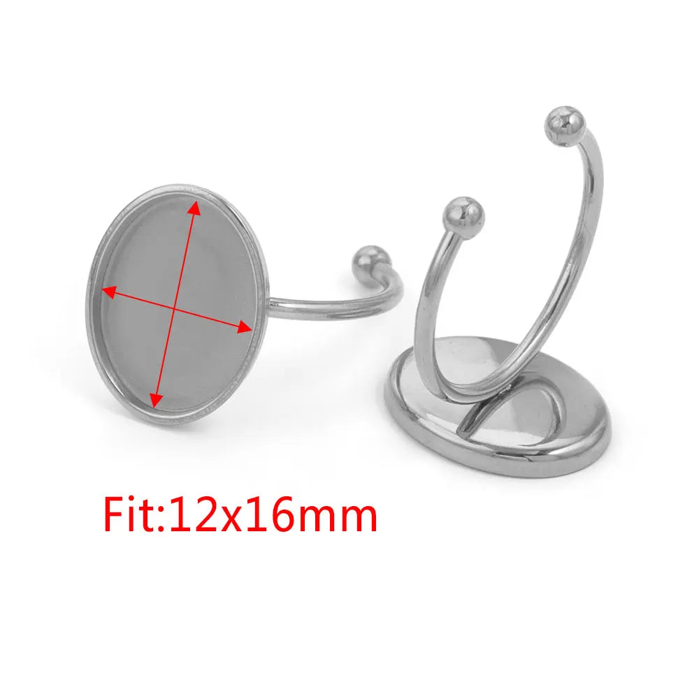 10pcs Adjustable Stainless Steel Open Ring Settings Blank Base Bezel Cabochons Rings For Jewelry Making DIY Finger Ring Blank