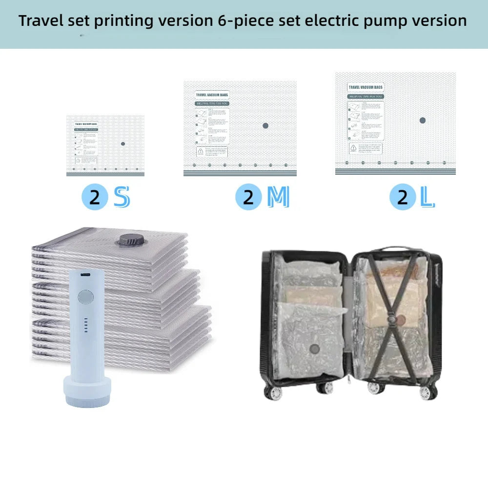 Travel Vacuum Seal Bags for Clothing W/Portable Electric Pump, 9-Pack Space Saver Compression Bags for Clothes, Luggage&Suitcase