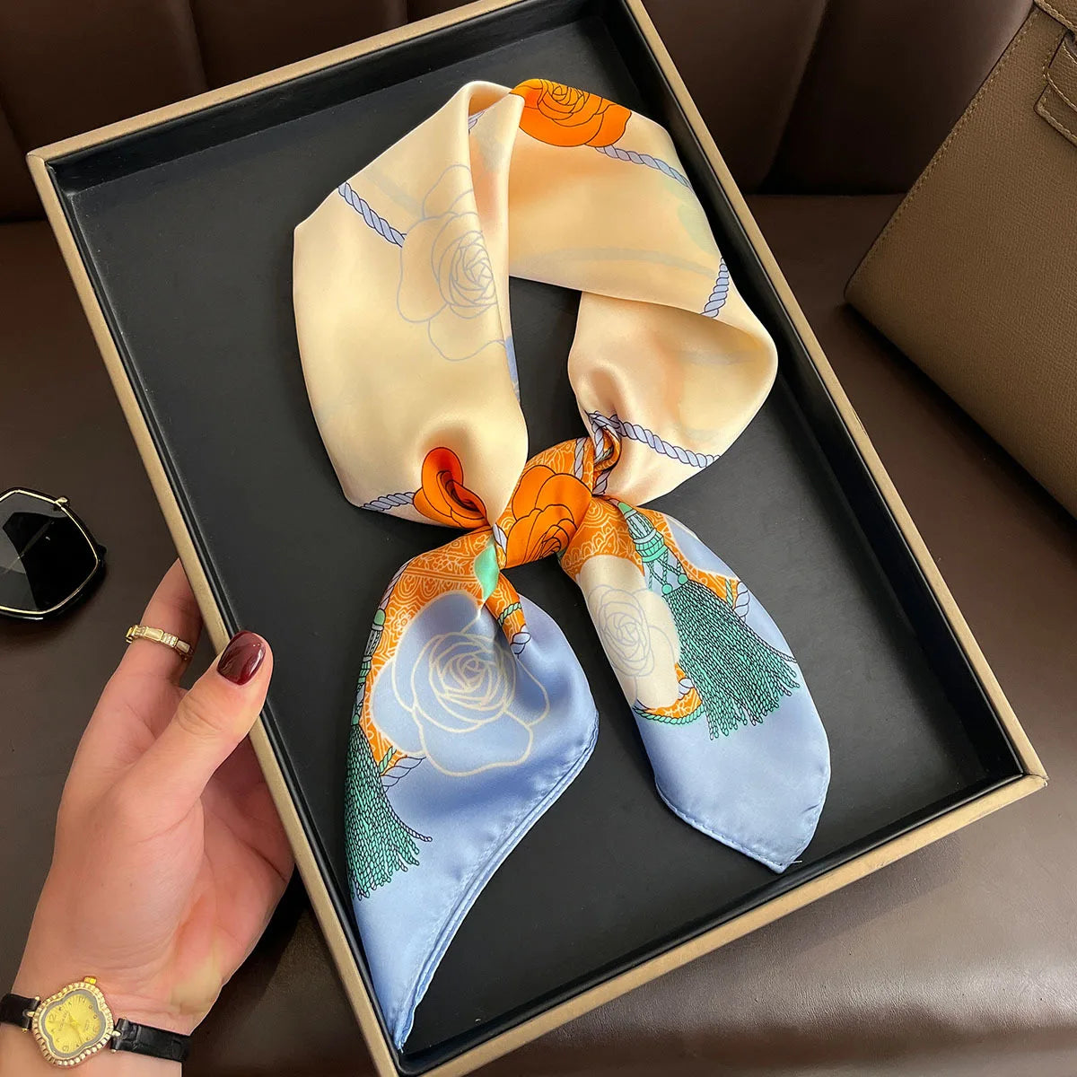 2025 New Yellow Lemon Print Square Silk Scarf for Women 70*70cm Neck Ties Fashion Decorate Neckerchief Female Hijab Bag Ribbions