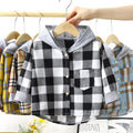Children Shirts Girls and Boys Hooded Shirts Kids Combed Cotton Plaid Tops Spring and Autumn Long-Sleeved V-Neck Casual Coat