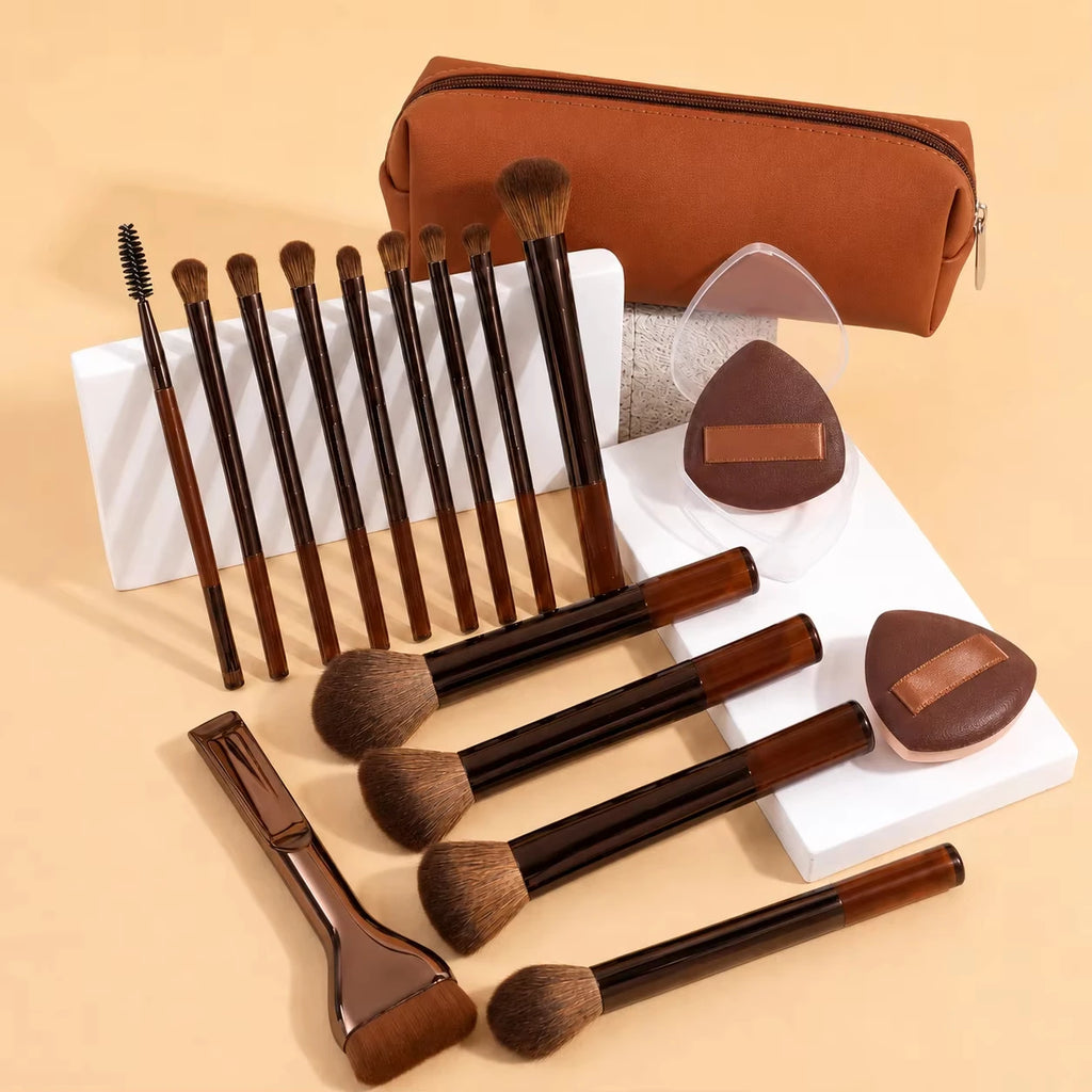 Brush Set, Includes 14pcs Makeup Brushes + 1pc Makeup Bag + 2pcs Makeup Sponges, Containing Foundation Brush, Blush Brush