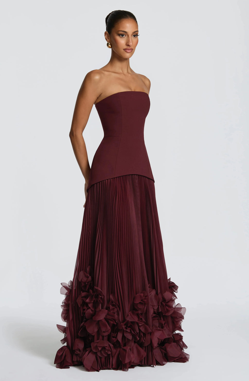 Danni Custom Burgundy Strapless Evening Dress Corset Pleated Prom Dresses Chiffon Vestidos De Noche Formal Evening