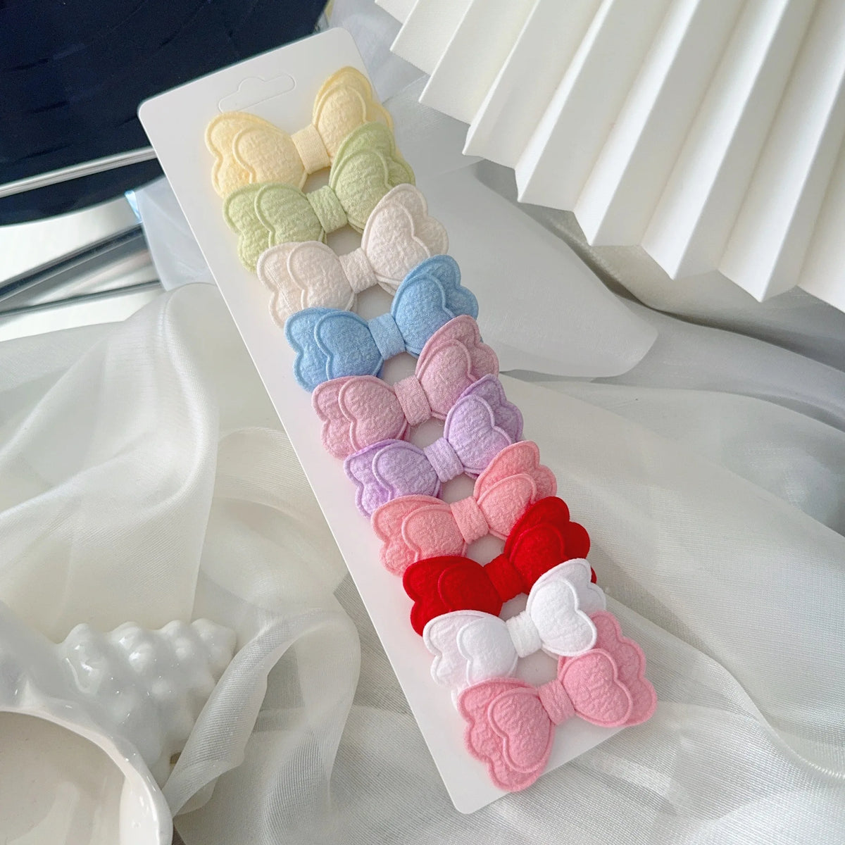 3/4/10Pcs Hot Sale Candy Color Hair Bows Clip Girls Double Layered Bow Cute Kid Bangs Hair Pin Cotton Safe Baby Hair Accessories