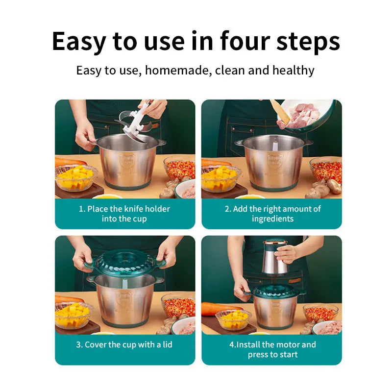 2L Electric Meat Grain Food Processor Chopper Stainless Steel Kitchen Machines Vegetable Chopper Slicer Machine Home Grinder