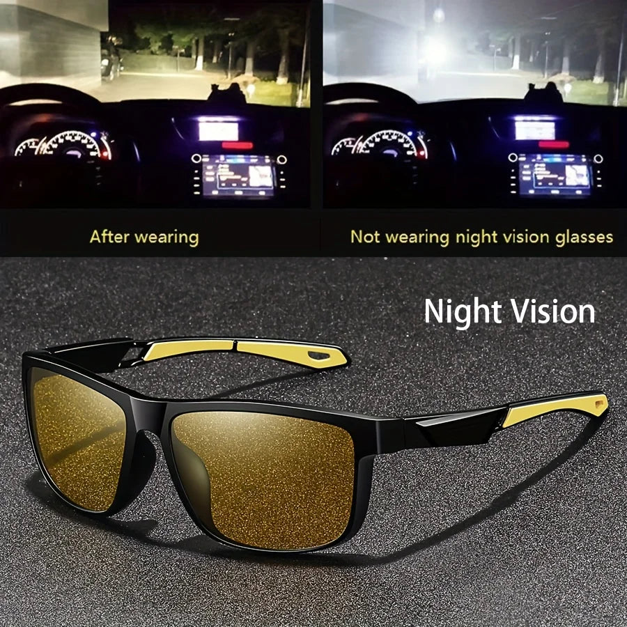 Square Yellow Night Vision Anti-Glare Goggles for Men Women Driving Fishing Beach Sunglasses UV Protection Polycarbonate Glasses