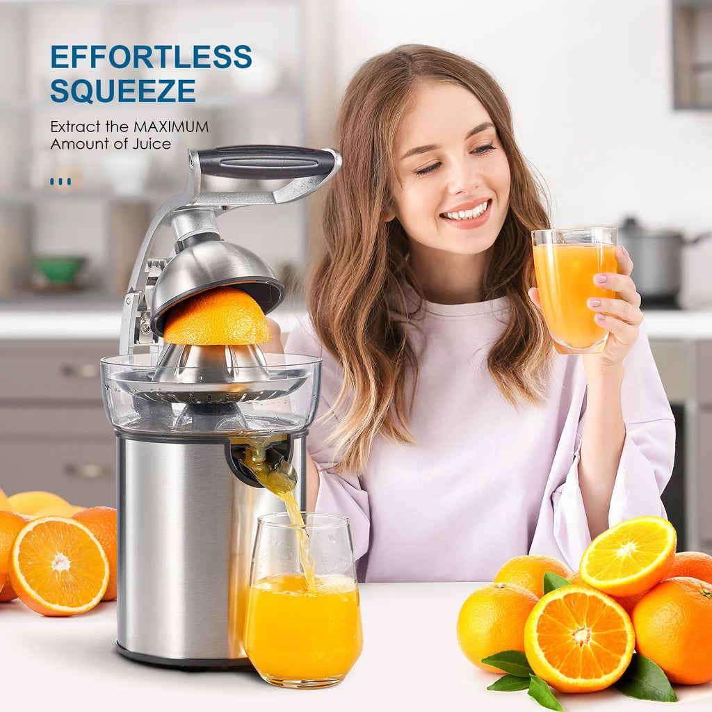 Premium Electric Citrus Juicer | Heavy-Duty Orange Squeezer with Zinc Alloy Die-Cast Shell, 2 Interchangeable Cones for All Oranges & Citrus Fruits, Powerful Juicer for Fresh Juice