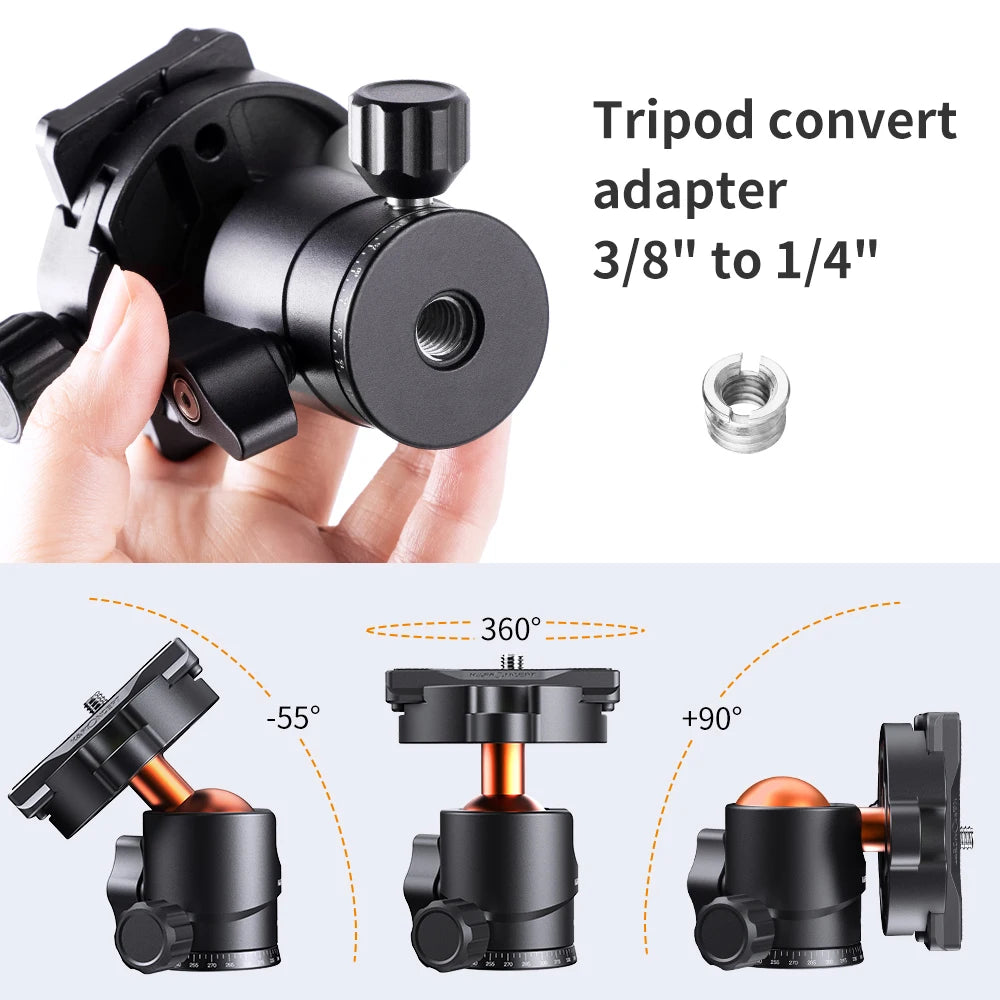 K&F CONCEPT KF-25 Ballhead Tripod Mount Adapter 25mm Large Ball Head Adapter with Quick Release Plate 1/4 Inch Screw 8kg Payload