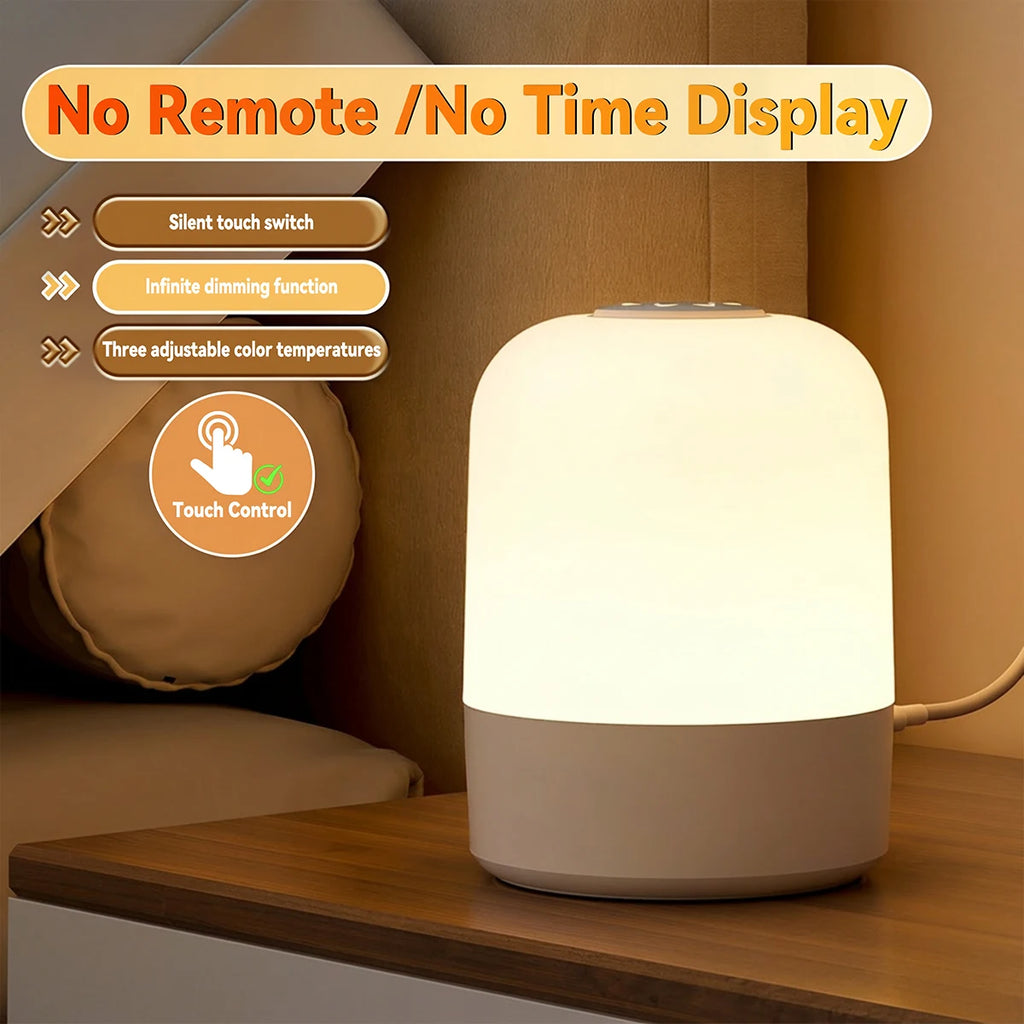 Touch Control LED Night Light with Clock Timer Remote Control USB Bedside Lamp Dimmable 3 Color Temperature Bedroom Sleep Lamp