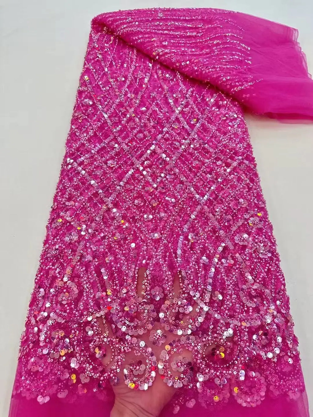 African Sequins Lace Fabrics Fashion Nigerian Embroidery Beaded Tulle Lace Fabric High Quality For Sewing Cloth Party Dress