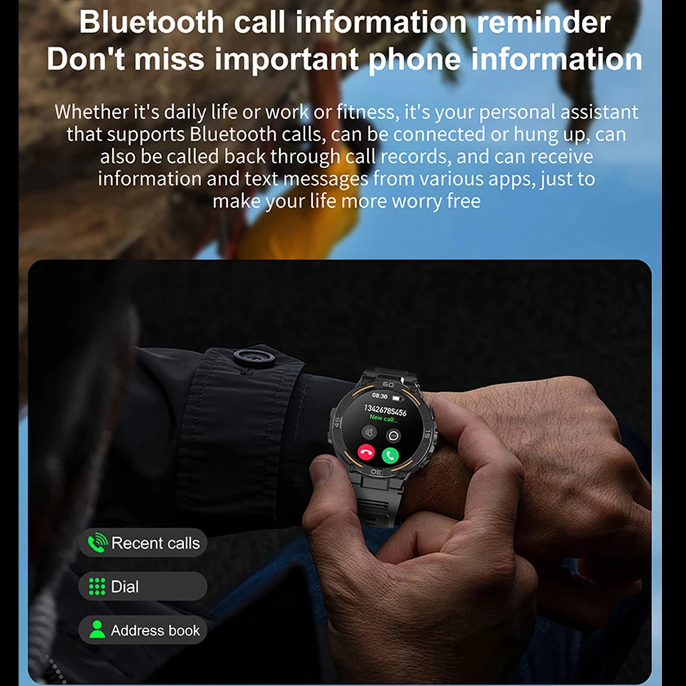 2026 New Military Outdoor SmartWatch Men Bluetooth Call Waterproof Health Monitor Sports Run tracker Smartwatch For Android iOS