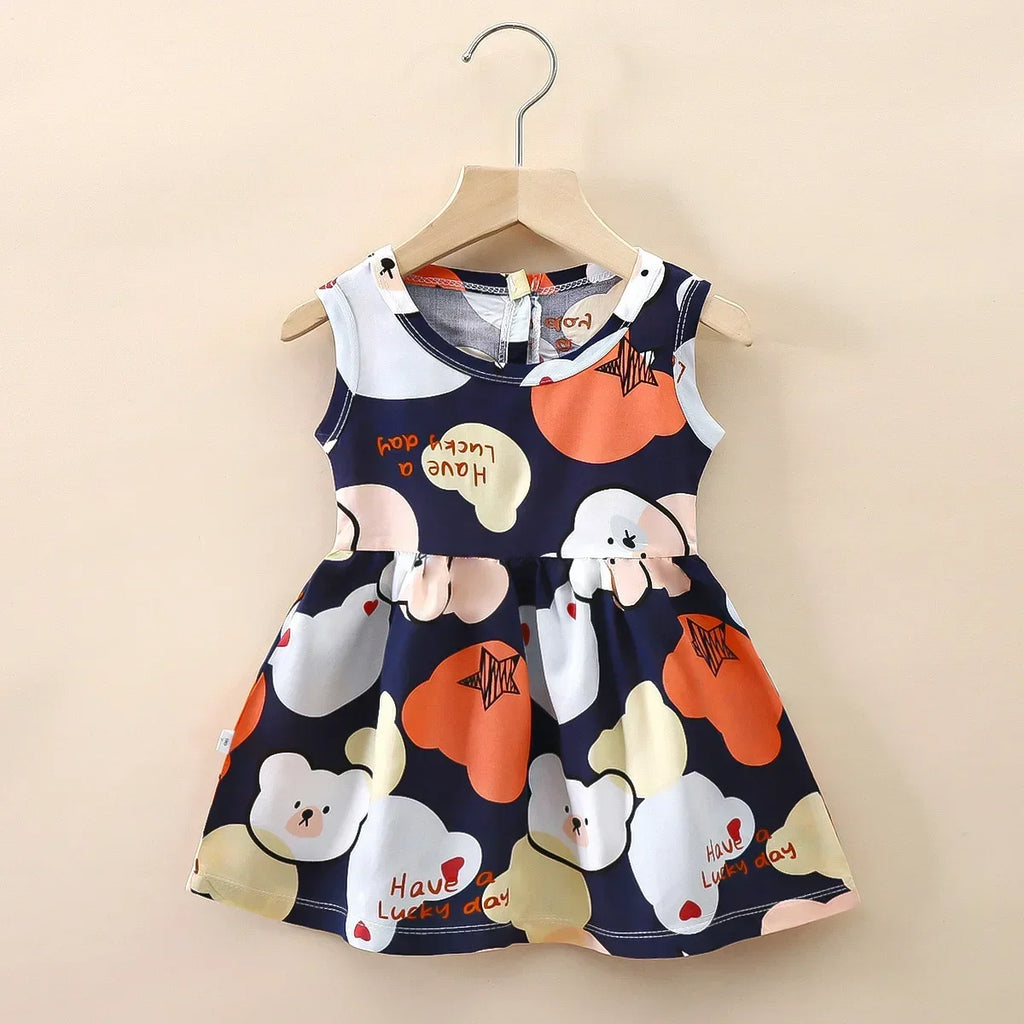 Baby Girls Dress Sleeveless Cute Print Cartoon Kids Princess Dresses Cotton Children Sundress Clothes Girl Summer Beach Clothing
