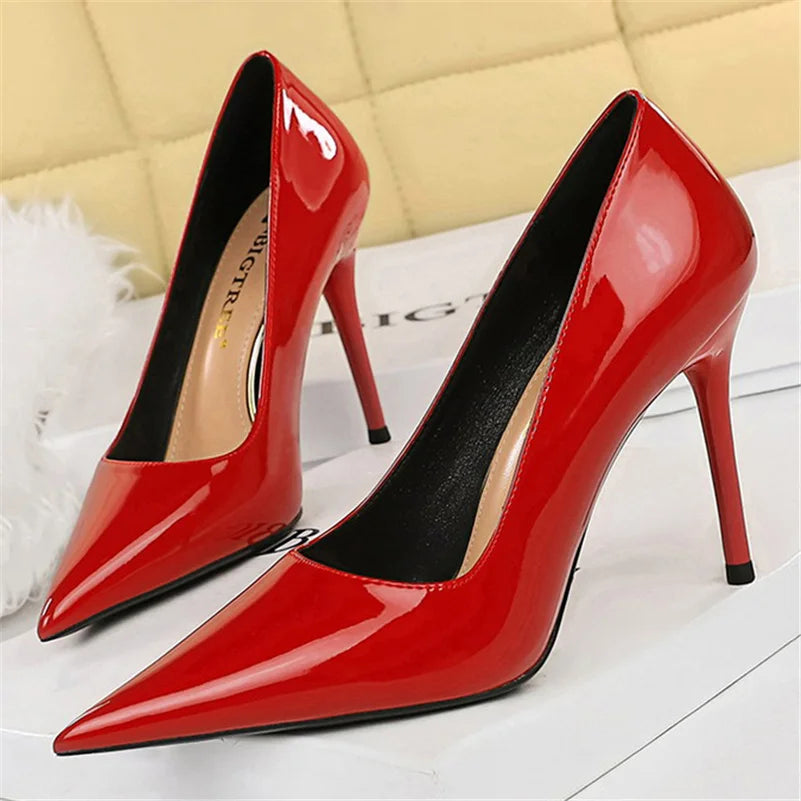 Women Fetish 10cm High Heels Nude Pumps Wedding Bridal Stiletto Wedding Sexy Wine Red Heels Lady Scarpins Office Party Shoes