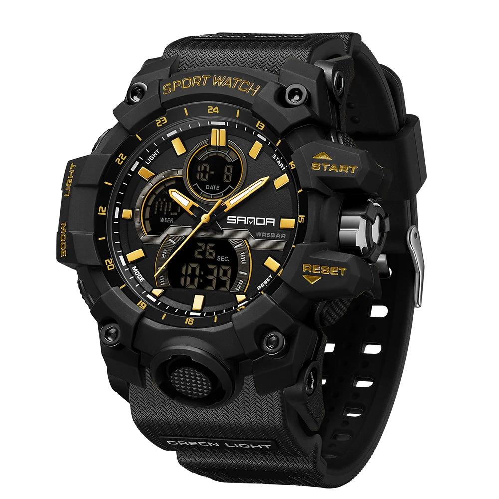 SANDA Digital Men Watch Military Sport Waterproof Wristwatch Man TPU Strap Quartz LED Clock Fashion Stopwatch Date Male Clock