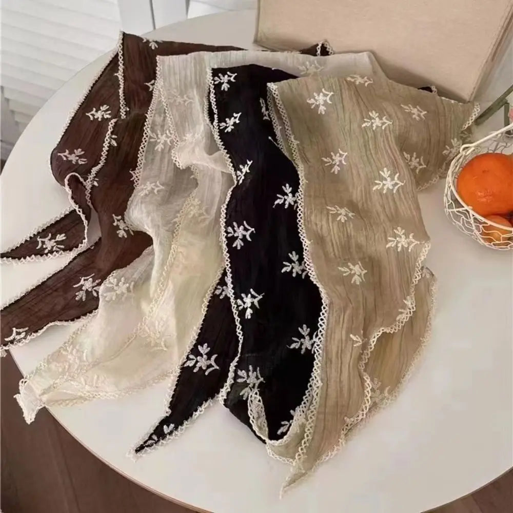 Headwear Pastoral Style Floral Lace Hair Scarf Y2K Sweet Cotton Linen Hair Band Headband Soft Wrap Bohemia Bandana Girls