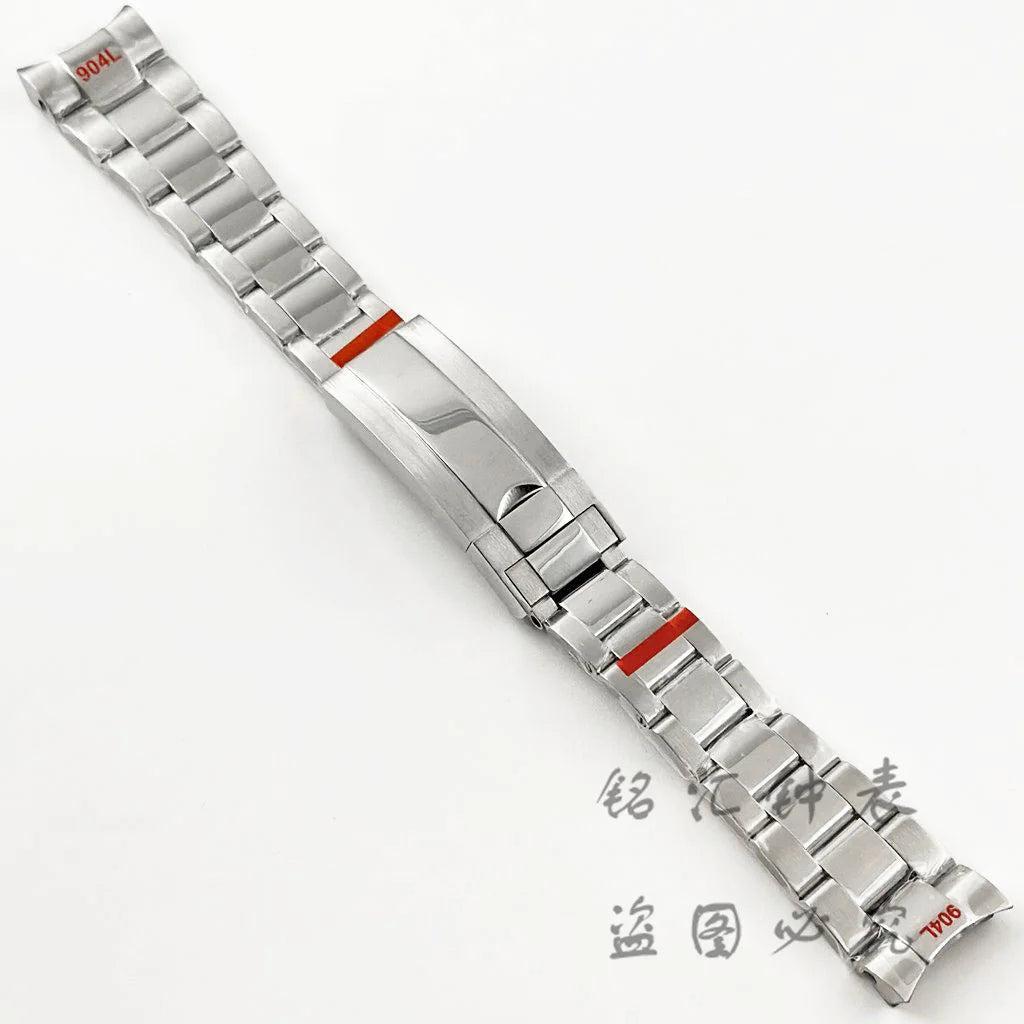 20MM Width Silver Presidential Solid Bracelet 904L Stainless Steel  Glide Lock Clasp Wristband for Sub Log NH34 NH35 Watch Case