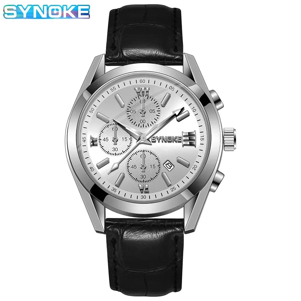 SYNOKE Fashion Business Men Leisure Non-Mechanical Belt Alloy Men Watch Night Glow Waterproof Calendar Quartz Watch