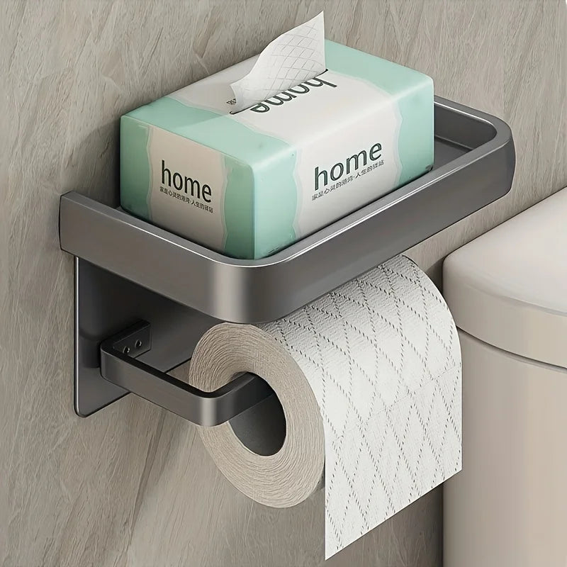 Toilet Paper Holder Wall Mounted Toilet Roll Mobile Phone Utility Rack Aluminum Shelves Bathroom Accessories Bathroom Storage