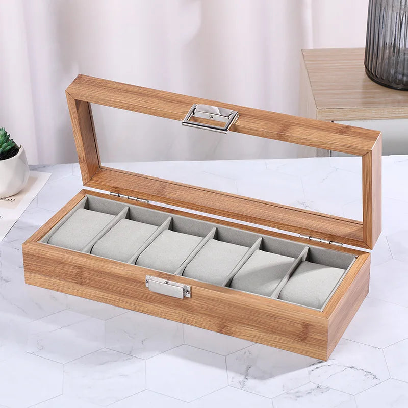 3,6,10 12 Slots Bammboo Wooden Watch Collection Box Case Wrist Watch Storage Case for Women & Men
