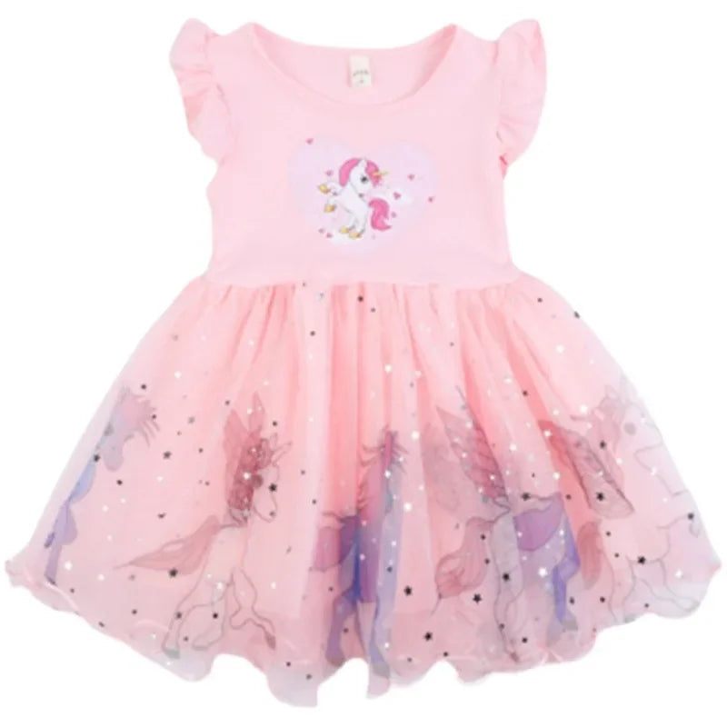 Girls Clothes New Summer Princess Dresses Flying Sleeve Kids Dress Unicorn Party Baby Dresses for Children Clothing 1-6Y