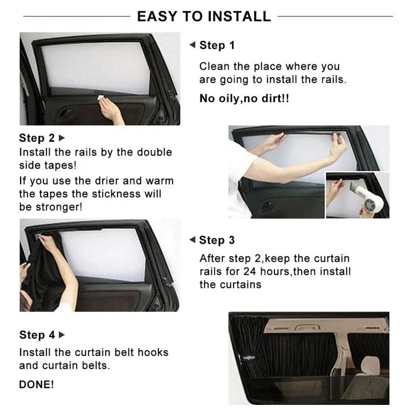 2pcs Universal Foldable Car Sun Shades Side Window Curtains UV Protection Black Pure Cloth Sun Visor Blinds for Car Styling