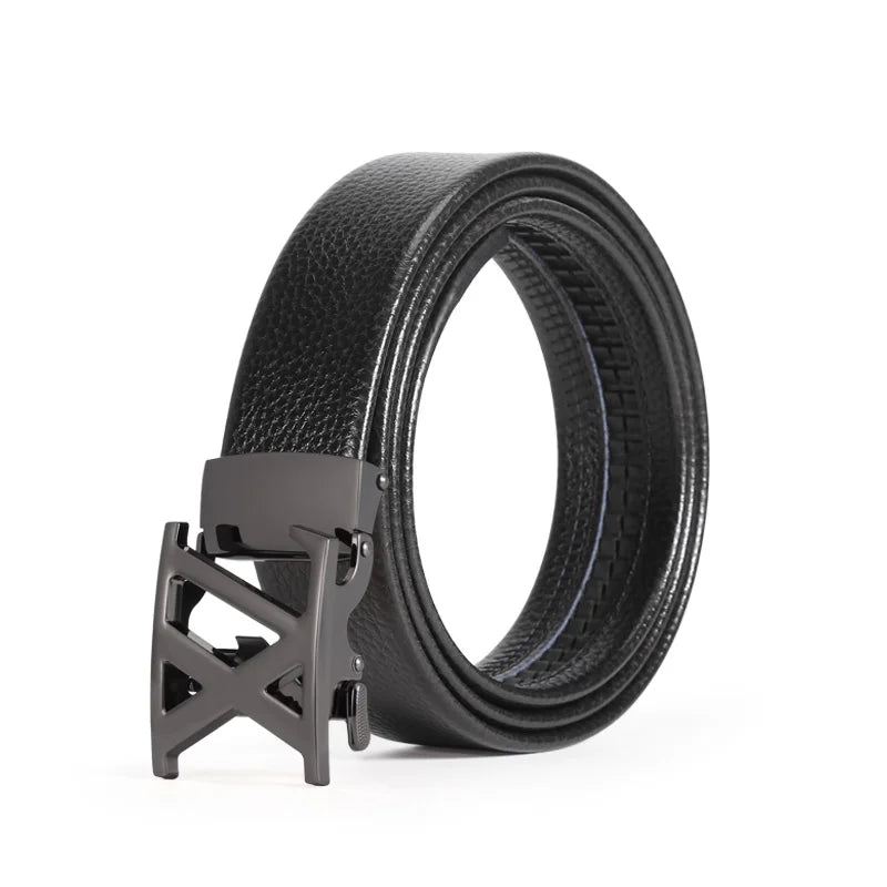 Men's multi-color light luxury business adjustable double X letter metal automatic buckle lychee pattern belt, a versatile belt