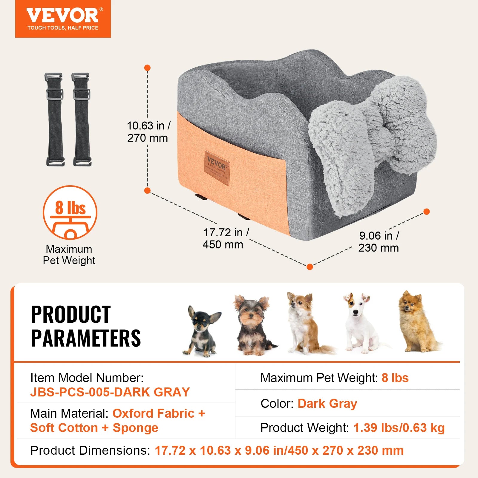 SucceBuy Dog Car Seat Waterproof Dog Booster Seat Pet Car Seat with Clip-On Safety Leash PP Cotton Car Bed for Medium Large Dog