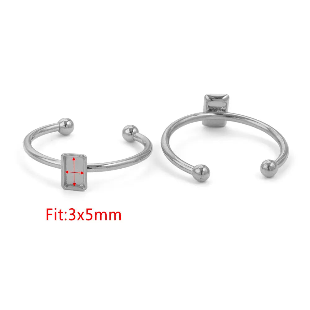 10pcs Adjustable Stainless Steel Open Ring Settings Blank Base Bezel Cabochons Rings For Jewelry Making DIY Finger Ring Blank