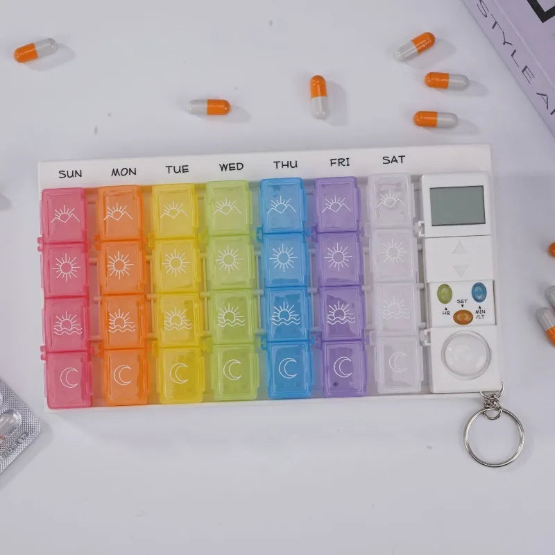 28 Compartment Intelligent Timed Reminder Medicine Box Weekly Smart Pill Box with Sound Alarm for Elderly Medicine Reminder