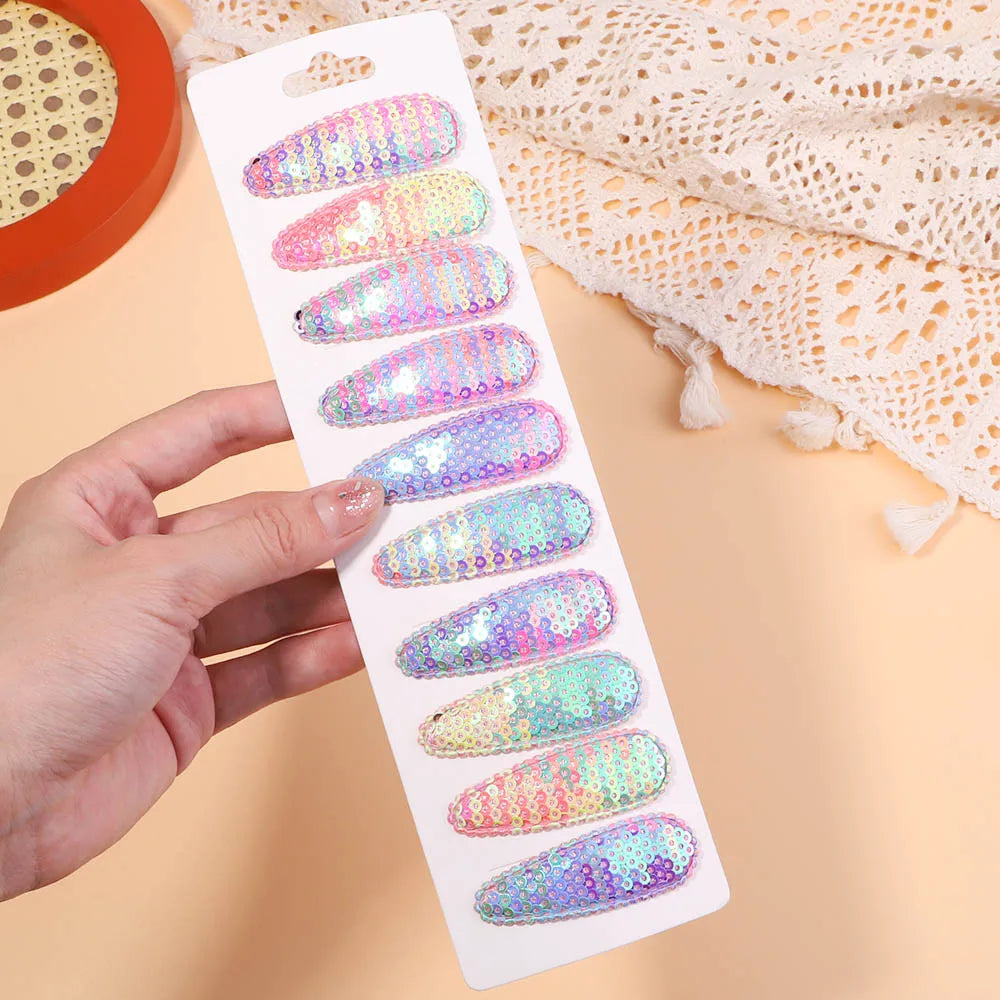 10Pcs/Set Gradient Sequins Metal BB Clips Hair Clips for Kids Handmade Solid Color Hairpins Barrettes Girl Hair Accessories Sets