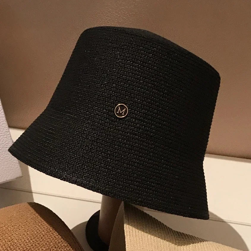 Japanese Designer M Straw Weaving Hat Summer Casual Travel Sunscreen Slim-face Sun Hat Women Luxury Simple Bucket Hats Panama