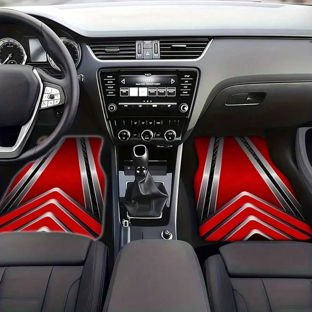 2/4pcs Red and Black Geometric Pattern Cool Car Floor Mats, Durable, Universal Fit for Sedans, Trucks, and SUVs
