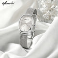 Oval Dial Women's Quartz Watch Premium Milanese Mesh Strap Sunburst Dial 30M Waterproof Elegant Wristwatch