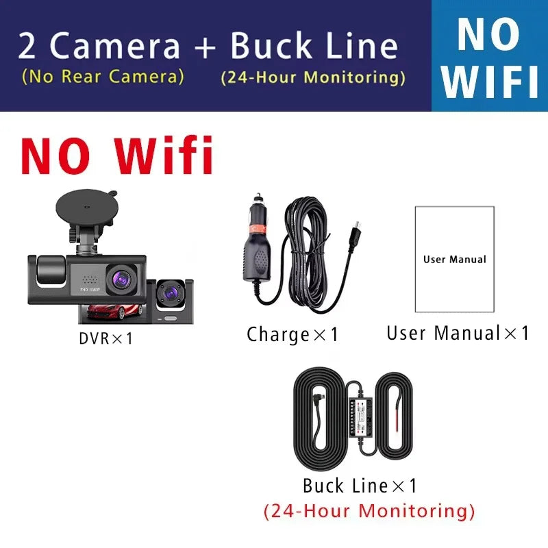 1080P 3 Channel Lens WiFi Dash Cam Car DVR Interior Vehicle Camera Mini Recorder Video Registrator Dashcam Three Way Camcord
