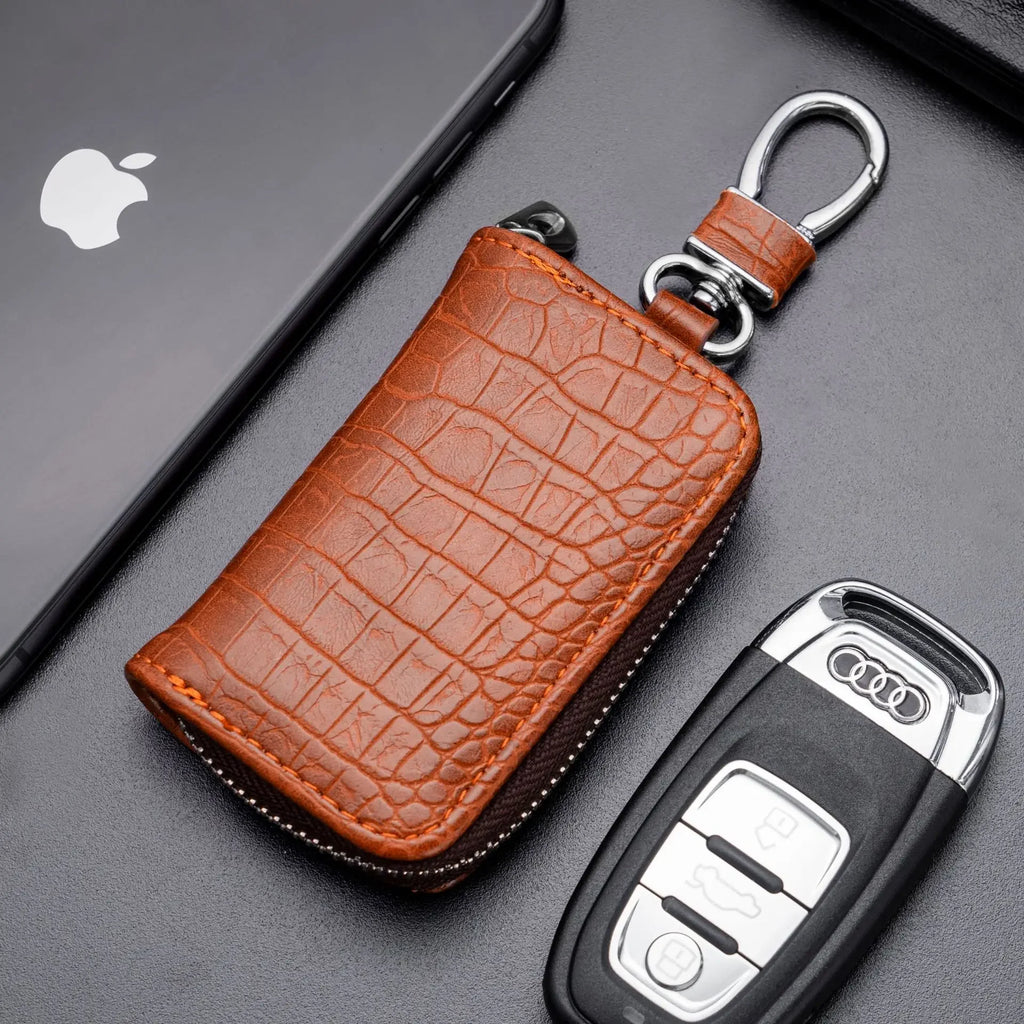 Portable Keychain Wallet for Men Women Large-Capacity Double Zipper Key Pouch Bag Suede Leather Key Case Unisex Coin Purse