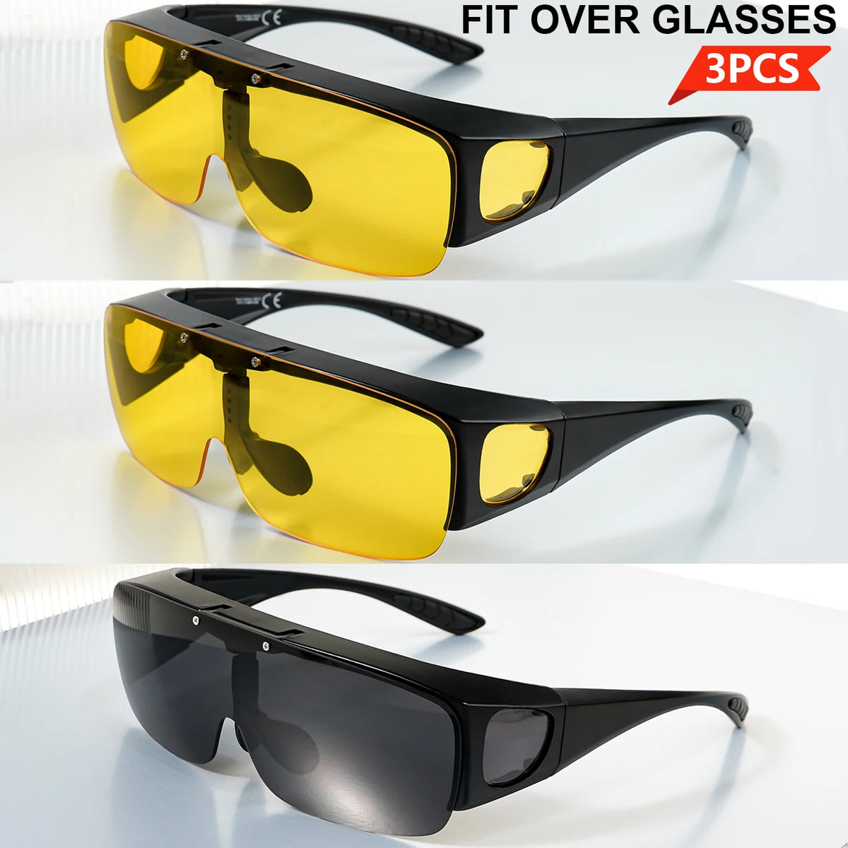 Flip Up Fit Over Glasses Oversized Sunglasses UV400 Side Shield Over Prescription Eyeglasses Night Driving Fishing Shades