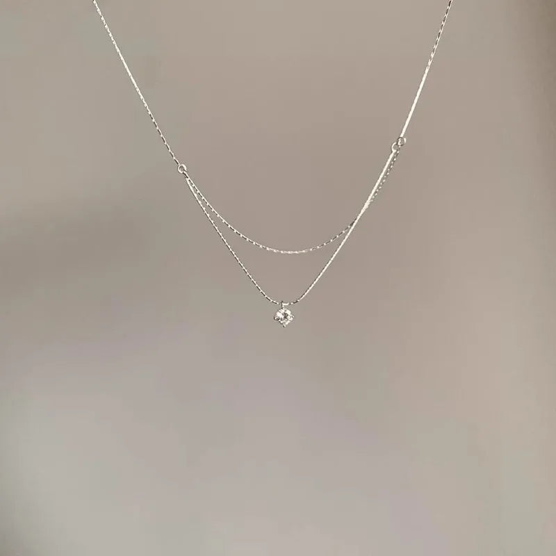 New 925 Sterling Silver Double Necklace Personality Charm Women's Pendant Simple Style Choker Birthday Gift Exquisite Jewelry