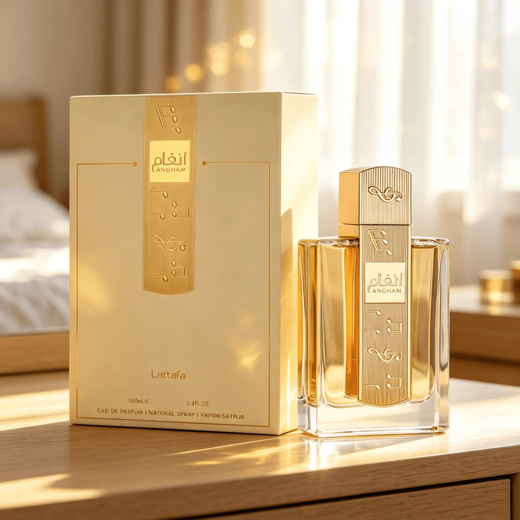 Lattafa Angham Eau De Parfum 100ml 3.4oz Unisex Perfume Spray Long-Lasting Oriental Gourmand Fragrance Vanilla Amber Musk Luxury Arabian Dubai Perfumes Daily Scent Gift