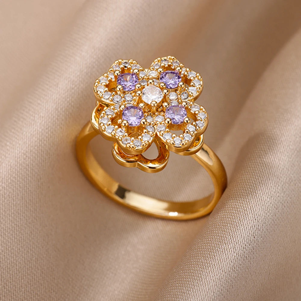 Anti-Stress Anxiety Rings for Women Gold Color Open Adjustable Rotating Ring Aesthetic Wedding Fashion Jewelry Gift