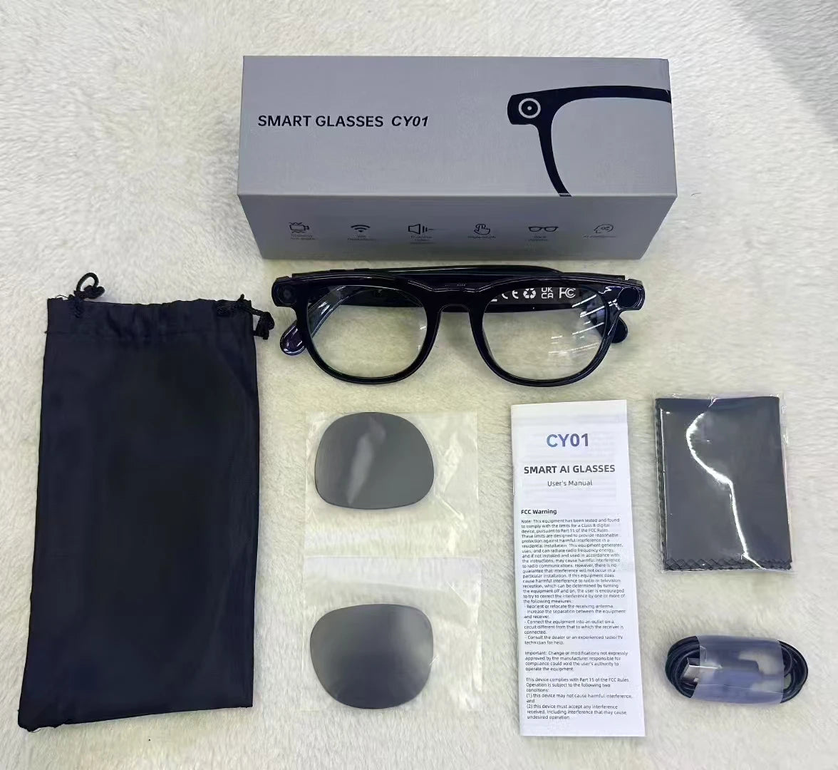 2 In1 4K Smart AI Glasses 800W Pixel AI Shooting Camera HD Photo Video Voice Call Translation Waterproof Bluetooth AI Glasses