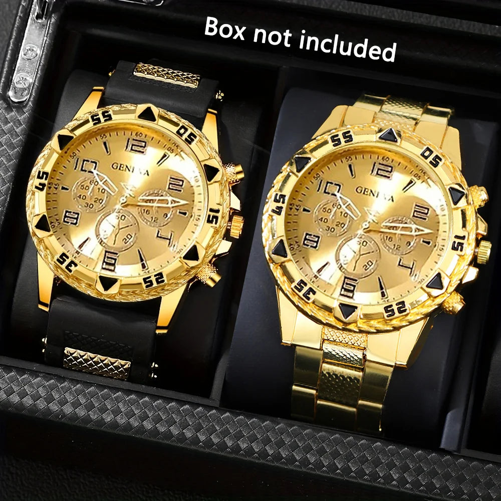 2pcs Men's Quartz Watch Set Fashion Men Business Watches Silicone Band Wristwatches