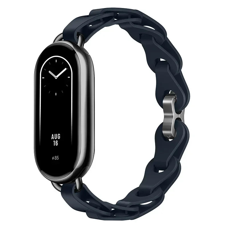 Rubber Strap for Xiaomi Mi Band 9 Stainless Steel Buckle Bracelet for Miband 8 NFC Fashion Lady Style Replacement Silicone Band