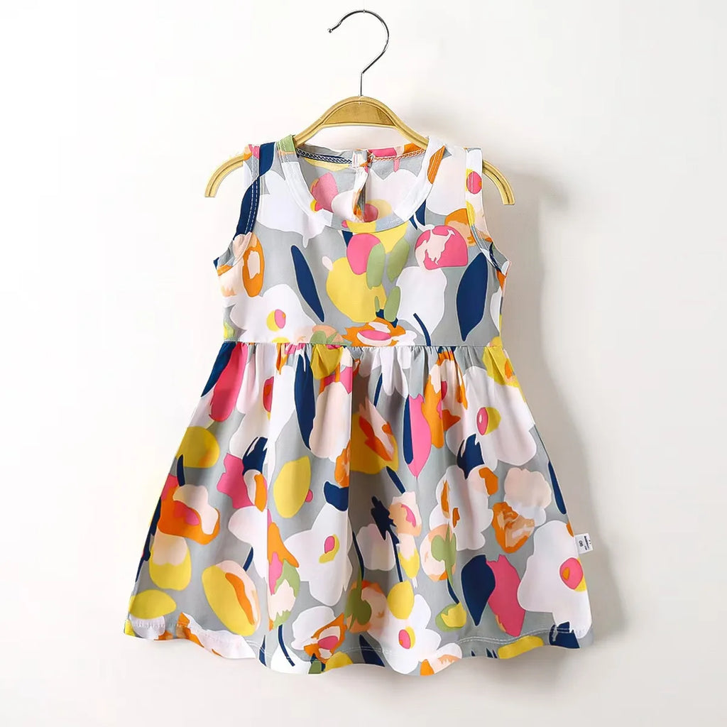 Baby Girls Dress Sleeveless Cute Print Cartoon Kids Princess Dresses Cotton Children Sundress Clothes Girl Summer Beach Clothing
