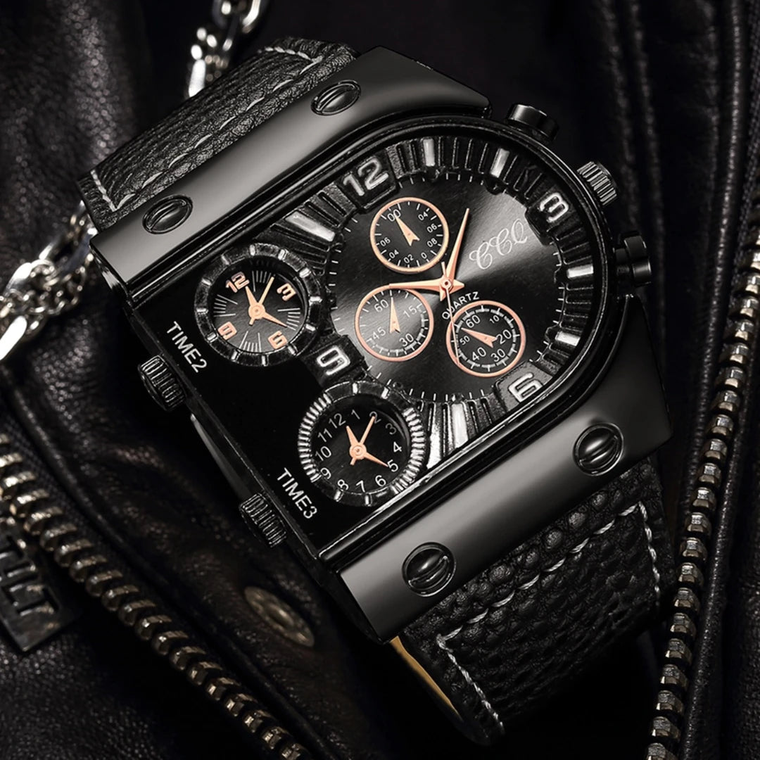 Fashion Decorative Five-eyes Big Dial Men's Quartz Watch Casual Leather Band Male Sports Watches