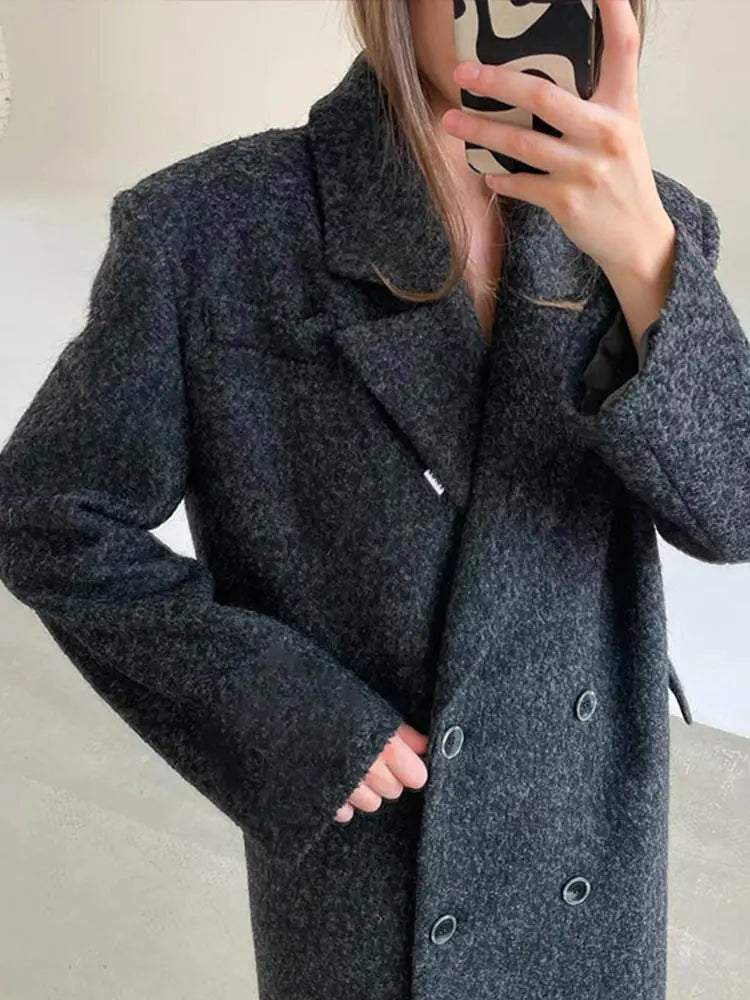 2026 Autumn Winter Solid Women's Woolen Overcoat Urban Long Sleeve Lapel Button Female Outwear Elegant Fashion Lady Overcoats