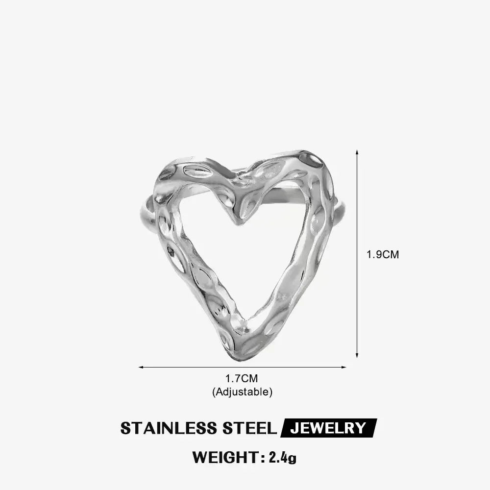 Gold Color Stainless Steel Heart Ring Women Metal Finger Hollow Ring Waterproof Jewelry Girlfriend Gift Bijoux Femme Anillos