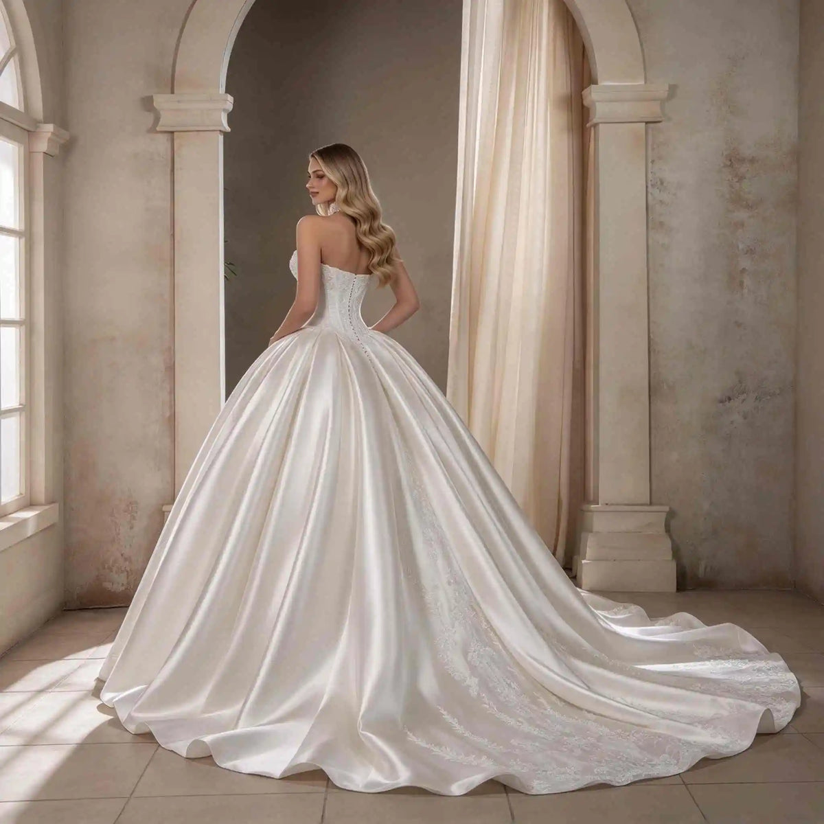 Customized Wedding Dress Sweetheart Neck Long Sleeve Lace Ball Gown Bridal Gown Floral Lace Appliques Chapel Train Wedding Dress