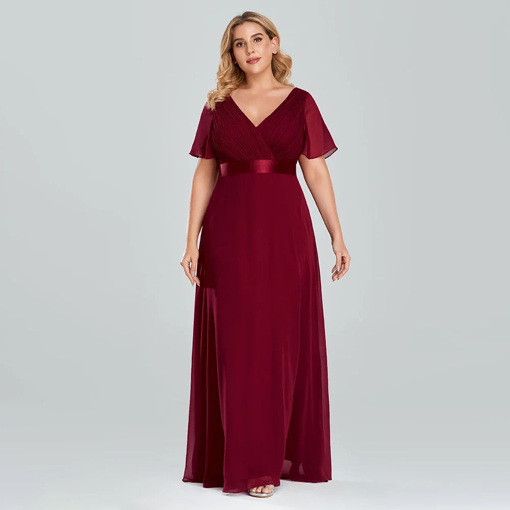 Women's Plus Size Evening Dress Long Simple Elegant V Neck Ruffled Chiffon Formal Wedding Party Dress Bridesmaid Dress Ballgown